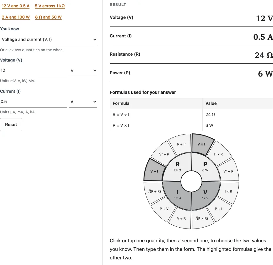 Ohms law wheel example